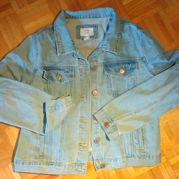 Forever 21 Denim Jean Jacket Women's size Large - Picture 1 of 6